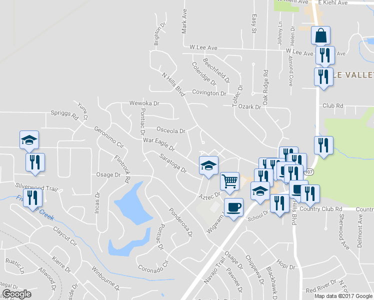 map of restaurants, bars, coffee shops, grocery stores, and more near 7305 Sagamore Drive in North Little Rock