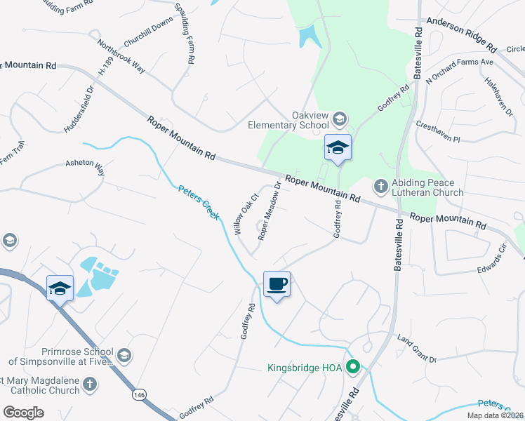 map of restaurants, bars, coffee shops, grocery stores, and more near 212 H-233 in Simpsonville