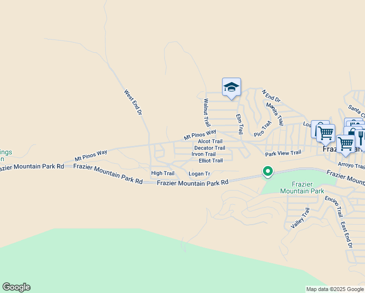 map of restaurants, bars, coffee shops, grocery stores, and more near 4401 Decator Trail in Frazier Park