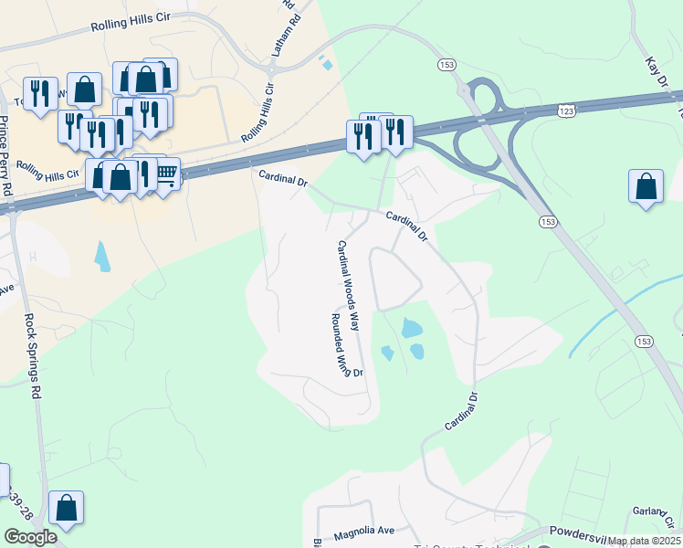map of restaurants, bars, coffee shops, grocery stores, and more near 104 Red Wing Court in Easley