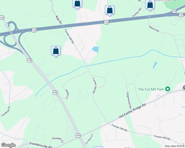 map of restaurants, bars, coffee shops, grocery stores, and more near 109 Horseshoe Bend Road in Easley