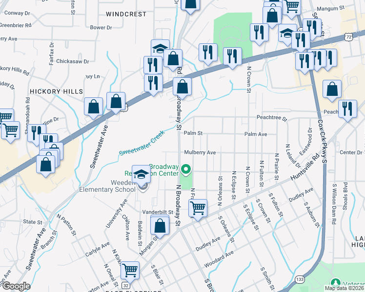 map of restaurants, bars, coffee shops, grocery stores, and more near 510 North Broadway Street in Florence