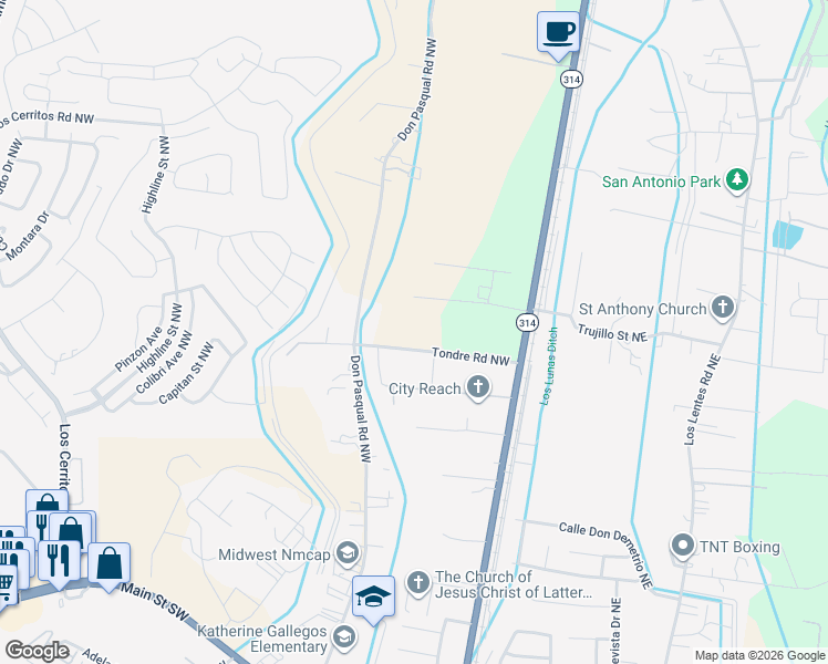 map of restaurants, bars, coffee shops, grocery stores, and more near 410 Tonore Road in Los Lunas