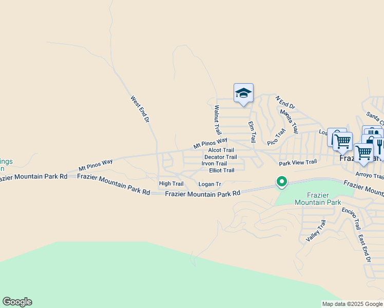 map of restaurants, bars, coffee shops, grocery stores, and more near 4401 Decator Trail in Frazier Park