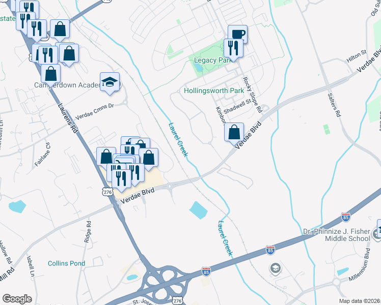map of restaurants, bars, coffee shops, grocery stores, and more near 108 Welling Circle in Greenville