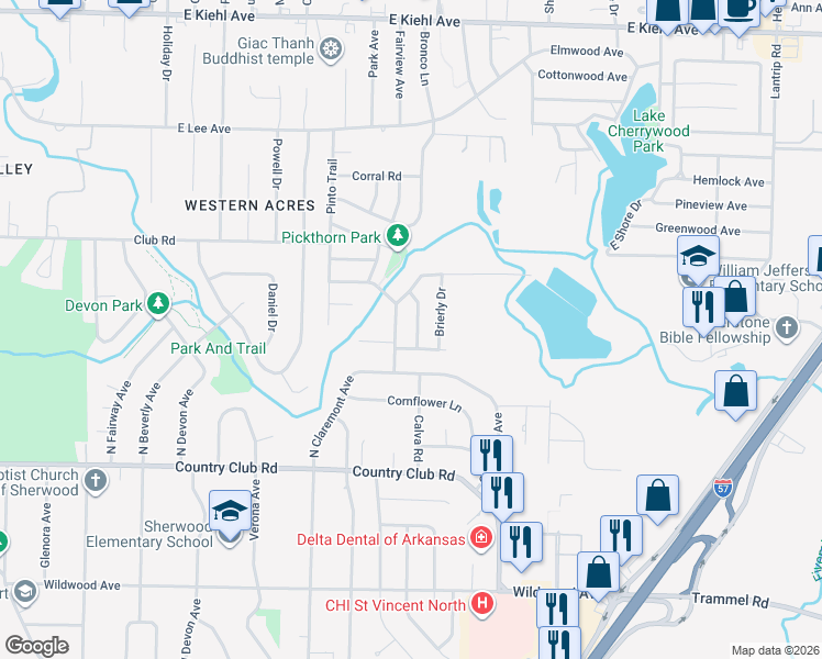 map of restaurants, bars, coffee shops, grocery stores, and more near 602 Pembroke Drive in Sherwood