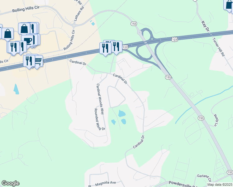 map of restaurants, bars, coffee shops, grocery stores, and more near 239 Lake Forest Circle in Easley