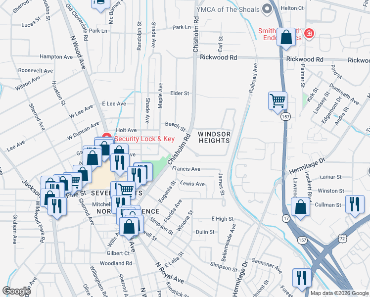 map of restaurants, bars, coffee shops, grocery stores, and more near 2-136 Malone Circle in Florence