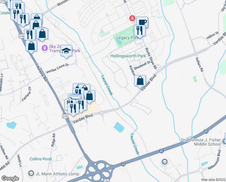 map of restaurants, bars, coffee shops, grocery stores, and more near 108 Welling Circle in Greenville