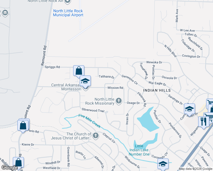map of restaurants, bars, coffee shops, grocery stores, and more near 45 Stanwood Loop in North Little Rock