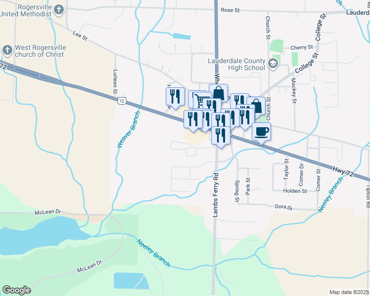 map of restaurants, bars, coffee shops, grocery stores, and more near 2-198 Rolling Brook Drive in Rogersville