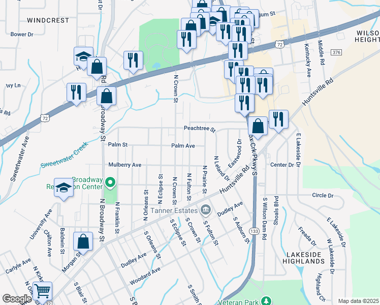 map of restaurants, bars, coffee shops, grocery stores, and more near 301 North Fulton Street in Florence