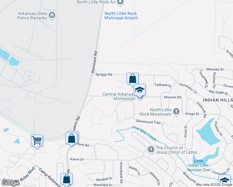 map of restaurants, bars, coffee shops, grocery stores, and more near 9 Great Oak Court in North Little Rock