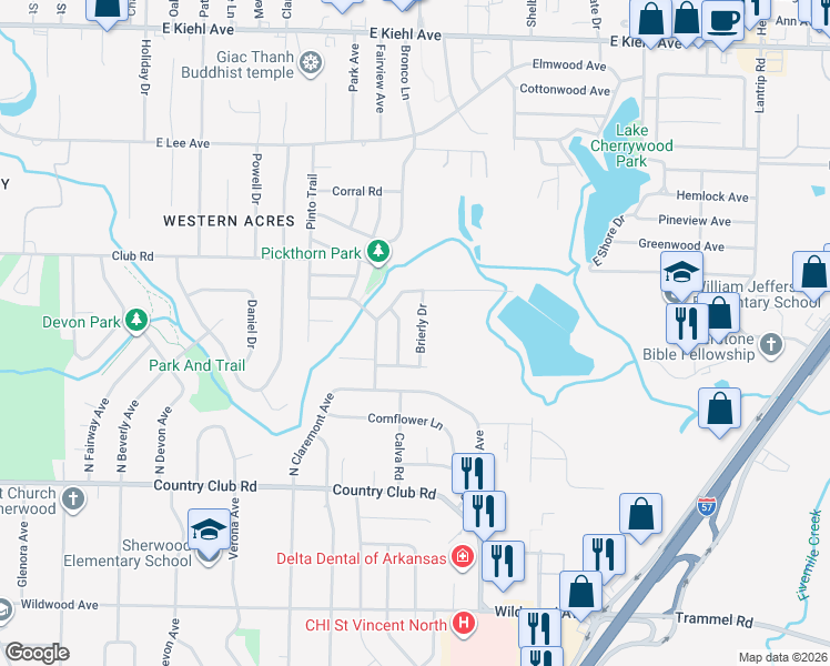 map of restaurants, bars, coffee shops, grocery stores, and more near 603 Brierly Drive in Sherwood