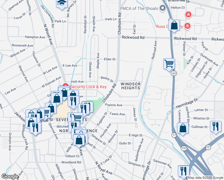 map of restaurants, bars, coffee shops, grocery stores, and more near 2 Malone Circle in Florence