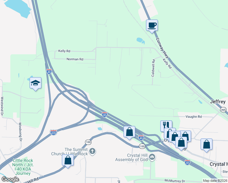 map of restaurants, bars, coffee shops, grocery stores, and more near 7602 Circle R Road in North Little Rock
