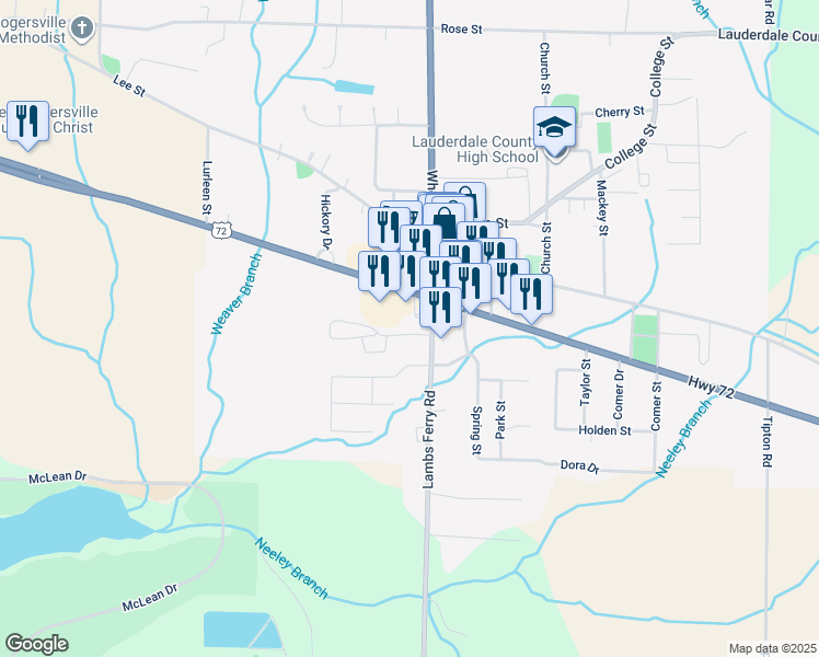 map of restaurants, bars, coffee shops, grocery stores, and more near 16152 U.S. 72 in Rogersville