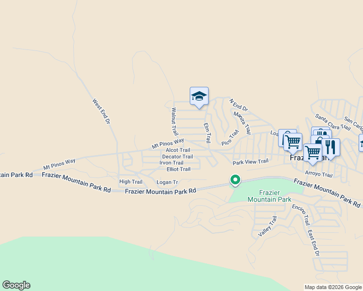 map of restaurants, bars, coffee shops, grocery stores, and more near 721 Clay Trail in Frazier Park