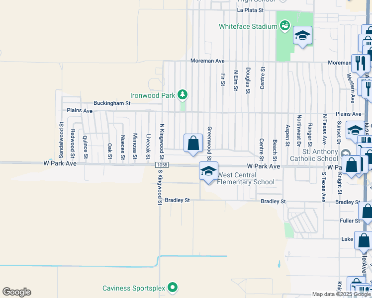 map of restaurants, bars, coffee shops, grocery stores, and more near 101 Ironwood Street in Hereford