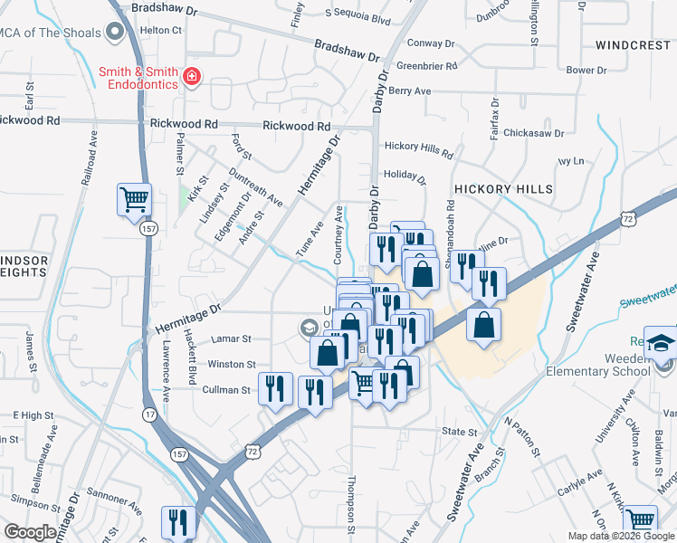 map of restaurants, bars, coffee shops, grocery stores, and more near 1899 Courtney Avenue in Florence