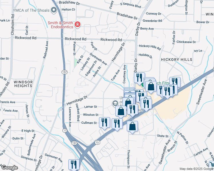 map of restaurants, bars, coffee shops, grocery stores, and more near 1601-1699 Ingleside Ave in Florence