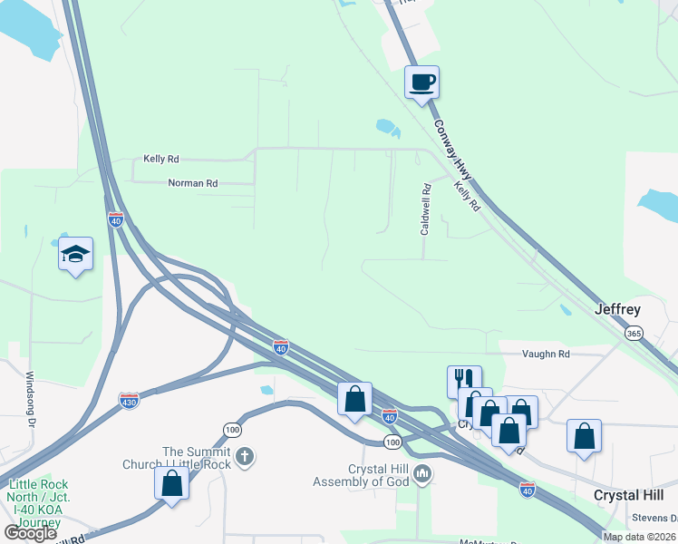 map of restaurants, bars, coffee shops, grocery stores, and more near 7602 Circle R Road in North Little Rock