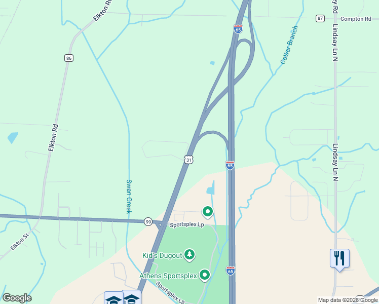 map of restaurants, bars, coffee shops, grocery stores, and more near 2705 U.S. 31 in Athens