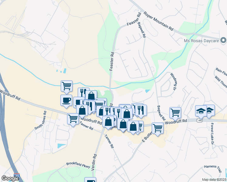 map of restaurants, bars, coffee shops, grocery stores, and more near 224 Feaster Road in Greenville