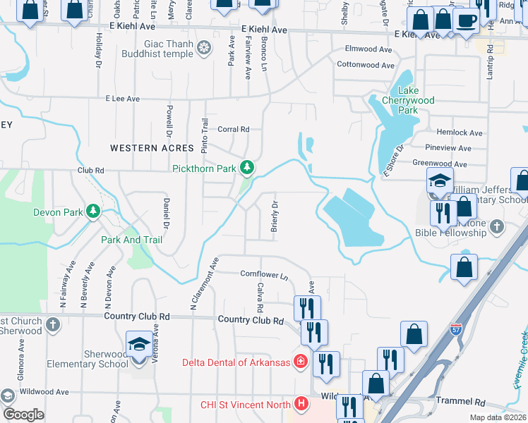 map of restaurants, bars, coffee shops, grocery stores, and more near 631 Brierly Drive in Sherwood
