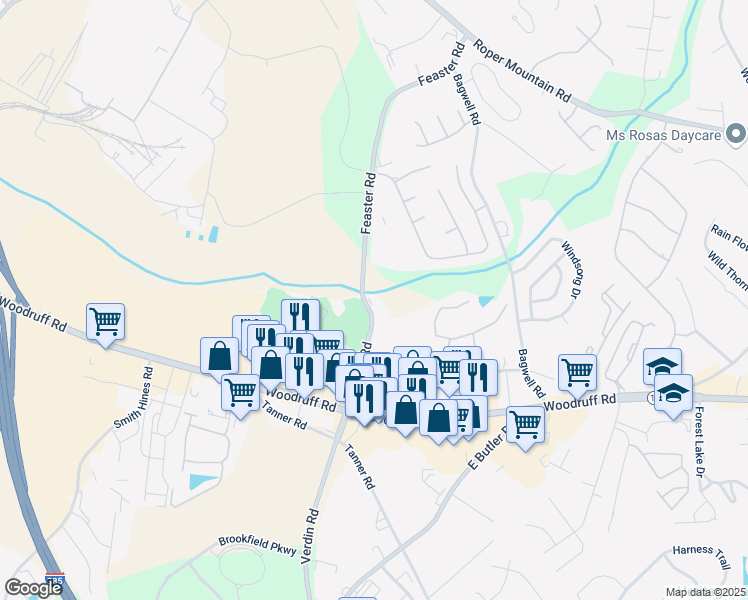 map of restaurants, bars, coffee shops, grocery stores, and more near 224 Feaster Road in Greenville