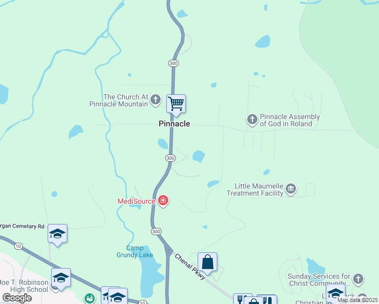 map of restaurants, bars, coffee shops, grocery stores, and more near 7506 Arkansas 300 in Little Rock