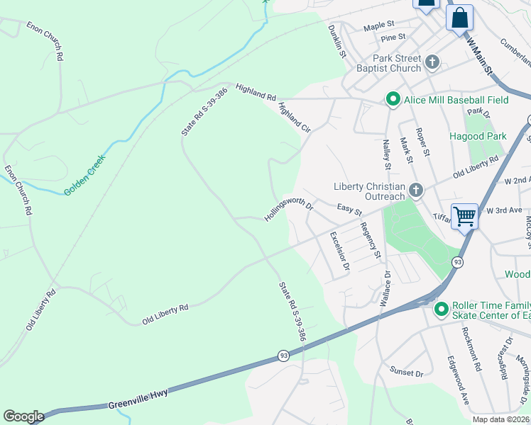 map of restaurants, bars, coffee shops, grocery stores, and more near 300 Hollingsworth Drive in Easley