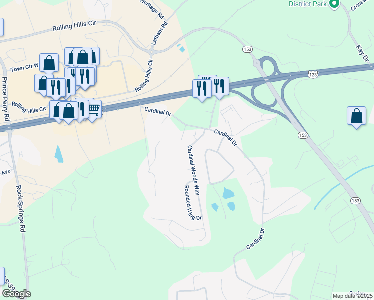 map of restaurants, bars, coffee shops, grocery stores, and more near 300 Cardinal Woods Way in Easley