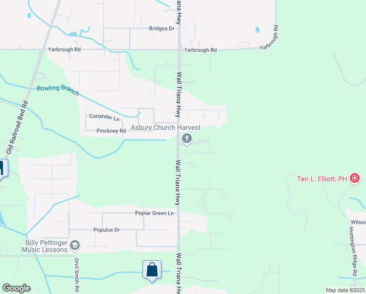 map of restaurants, bars, coffee shops, grocery stores, and more near 105 Holtham Circle in Harvest