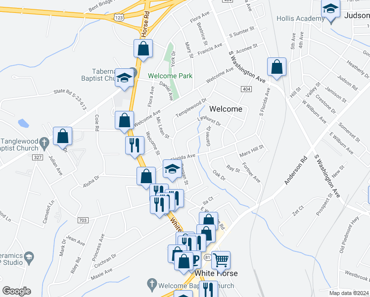 map of restaurants, bars, coffee shops, grocery stores, and more near 5 Mc Lendon Drive in Greenville