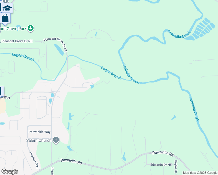map of restaurants, bars, coffee shops, grocery stores, and more near 1555 Oak Lake Drive in Dalton