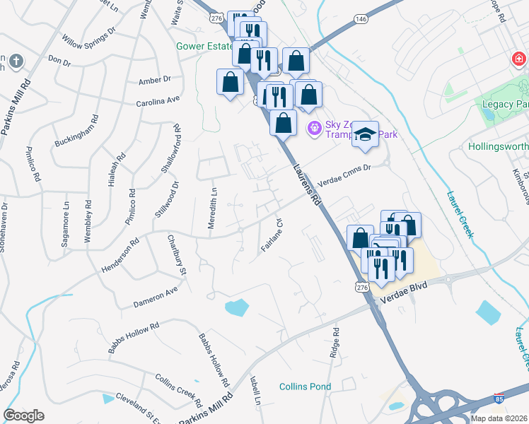 map of restaurants, bars, coffee shops, grocery stores, and more near 707 Calle Place in Greenville