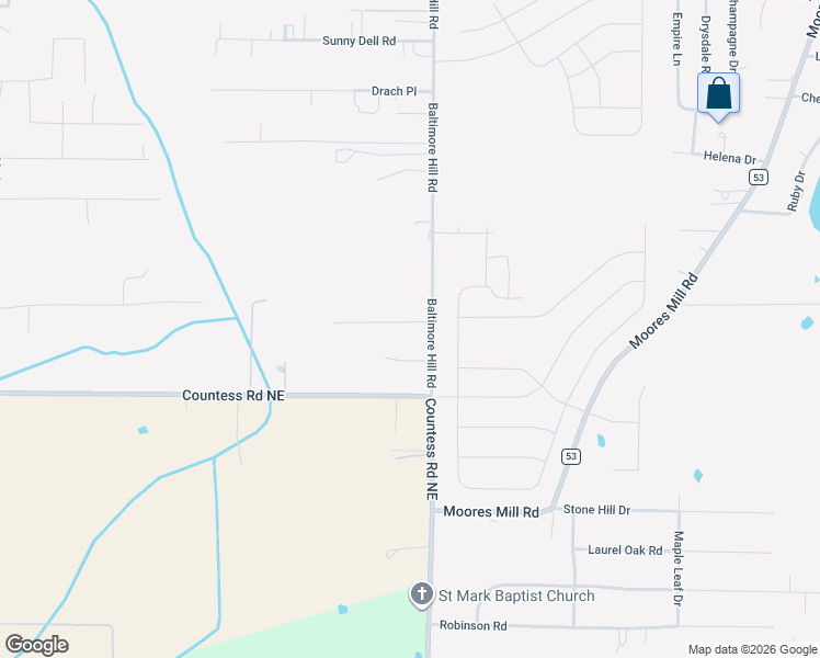 map of restaurants, bars, coffee shops, grocery stores, and more near 122 Baltimore Drive in Huntsville