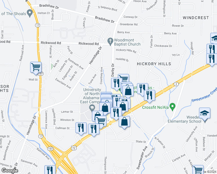 map of restaurants, bars, coffee shops, grocery stores, and more near 1825 Darby Drive in Florence