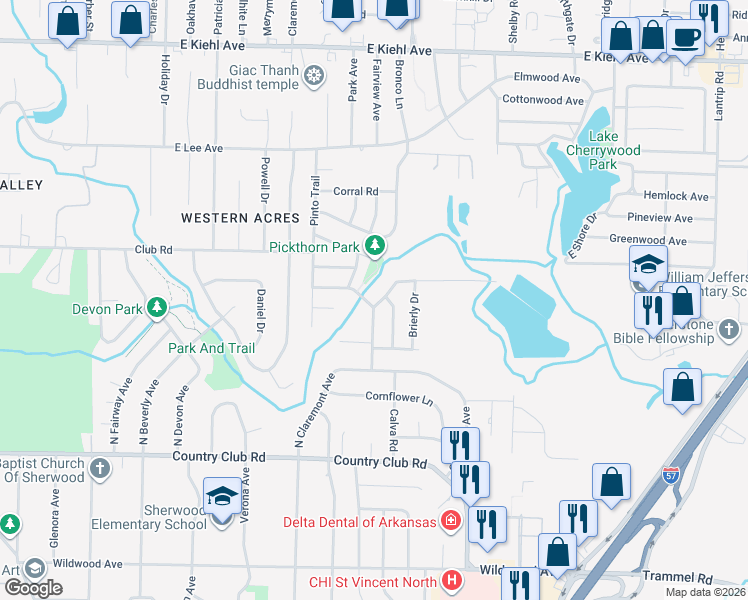 map of restaurants, bars, coffee shops, grocery stores, and more near 1301 Stafford Road in Sherwood