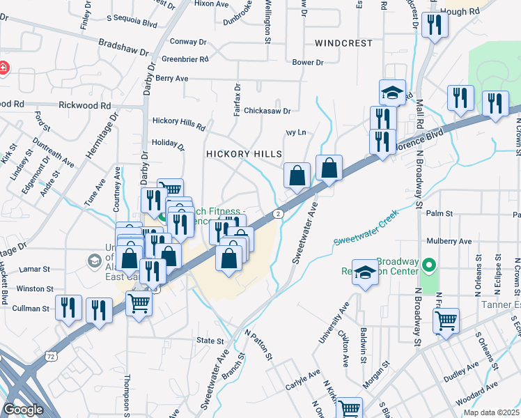 map of restaurants, bars, coffee shops, grocery stores, and more near 100 Arlington Court in Florence