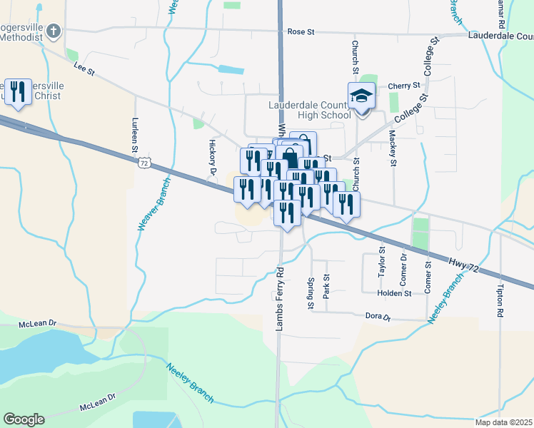 map of restaurants, bars, coffee shops, grocery stores, and more near 16152 U.S. 72 in Rogersville