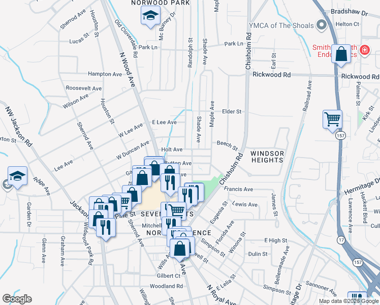 map of restaurants, bars, coffee shops, grocery stores, and more near 138 Holt Avenue in Florence