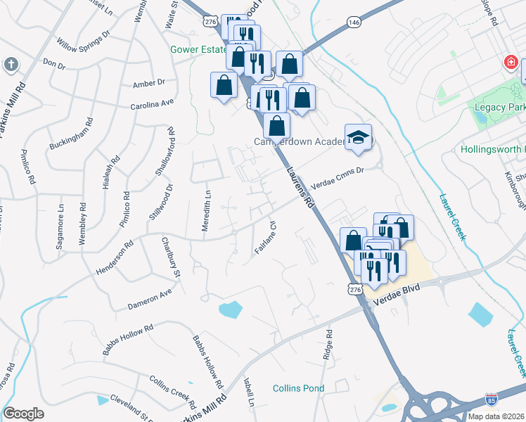 map of restaurants, bars, coffee shops, grocery stores, and more near 707 Calle Place in Greenville