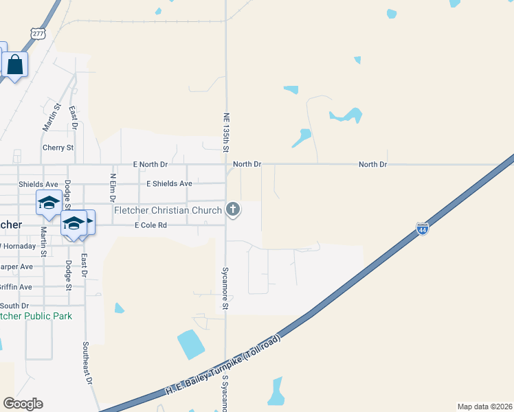 map of restaurants, bars, coffee shops, grocery stores, and more near 100-102 N Sycamore St in Fletcher