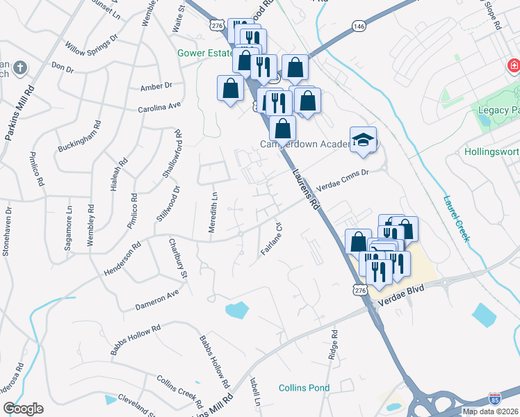 map of restaurants, bars, coffee shops, grocery stores, and more near 707 Calle Place in Greenville