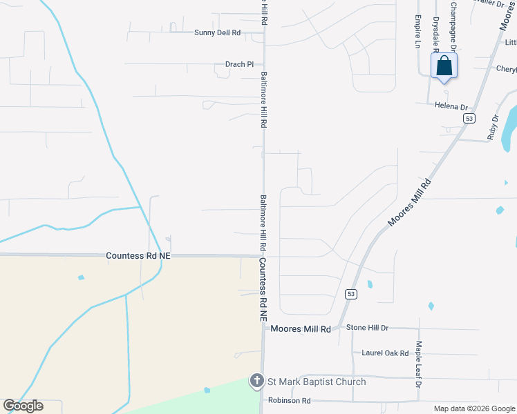 map of restaurants, bars, coffee shops, grocery stores, and more near 122 Baltimore Drive in Huntsville