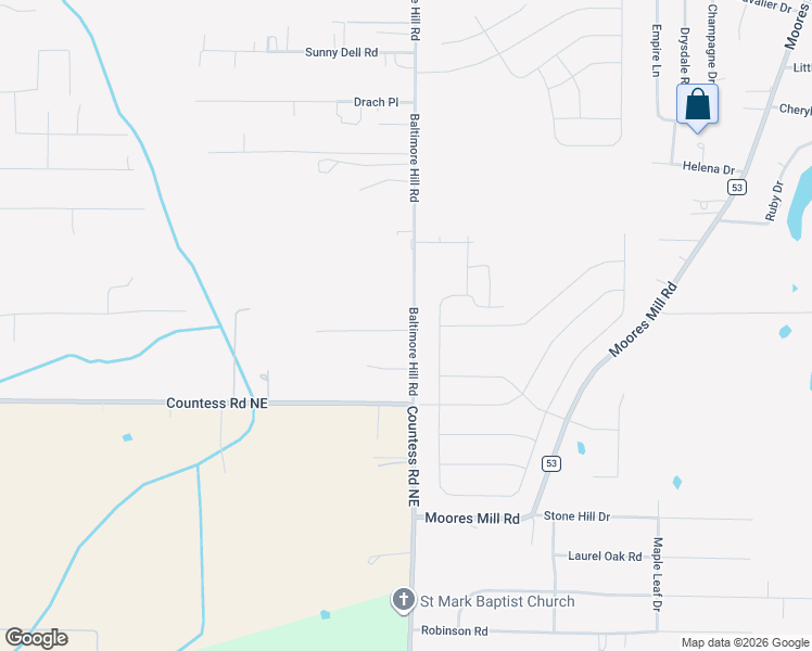 map of restaurants, bars, coffee shops, grocery stores, and more near 122 Baltimore Drive in Huntsville