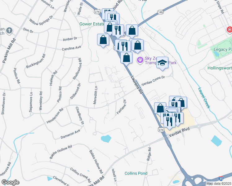 map of restaurants, bars, coffee shops, grocery stores, and more near 707 Calle Place in Greenville