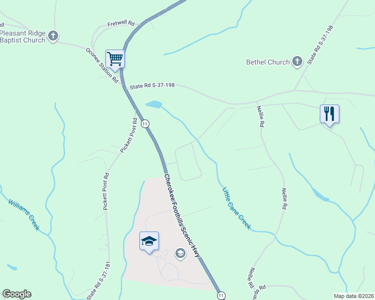 map of restaurants, bars, coffee shops, grocery stores, and more near 504 Sixteenth Circle in Walhalla